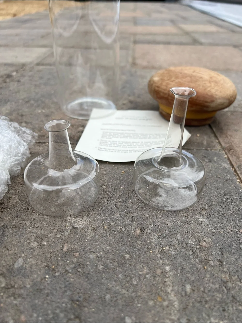 Pottery Barn Wall Mounted Glass Propagation Vase Kit Wood Cap Funnel Inserts